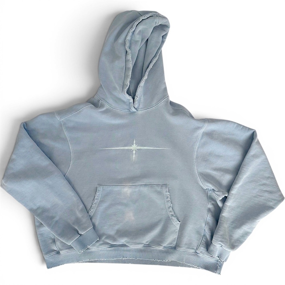 Till Dawn‎ Shop Paradise Fantasy Distressed Hoodie Faded Blue Streetwear Boxy L